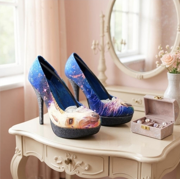 Iron Fist Unicorn Platform Heels | Graphic Faux Leather Glitter Sz 7 Legacy Glam - Picture 3 of 13